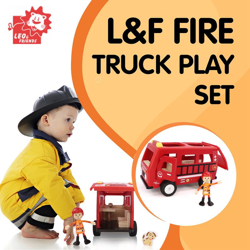 Fire Truck Play Set, 3-Piece Wooden Play Kit