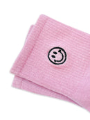 Smiley Face Embroidered Socks, Casual in Pink
