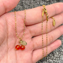 Carnelian Cherry Charm 18K Gold Plated S.Steel Necklace - FGS
