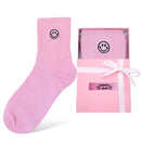 Smiley Face Embroidered Socks, Casual in Pink