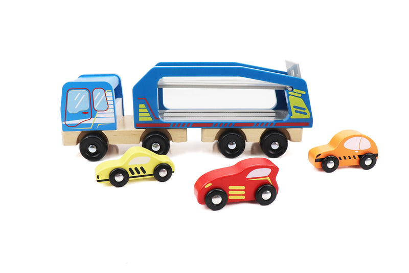 Leo & Friends - Wooden Car Carrier Set, 5-Piece Car and Truck Kid’s Set