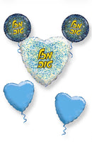Bouquet 5pc Mazal Tov Hebrew White Gold/Blue