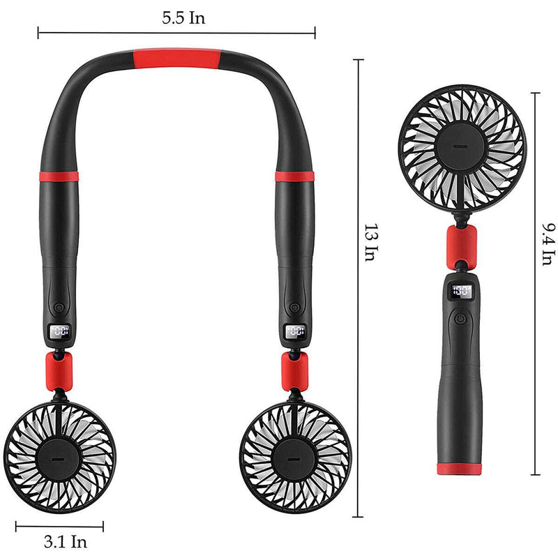 2in1 Detachable Handheld Neck Fan Portable Adjustable Digital Outdoor AirCooling