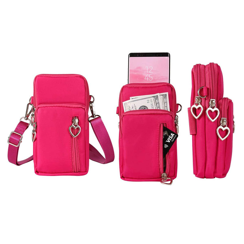 Mini Cross-Body Women's Shoulder Strap Cell Phone Wallet: Pink