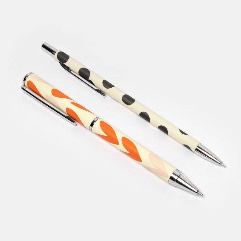 Set of 2 Boxed Pen & Pencil - Orange Hearts/Mono Spot