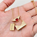 "I Love You" Heart-shaped Cubic Zirconia Envelope Necklace- Gold