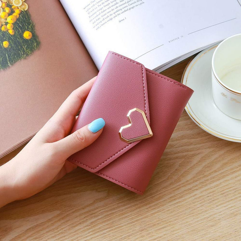 Pink Leather Wallet- Heart