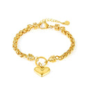 Heart Charm Pendant Stainless Steel Chain Bracelet - FGS: Golden