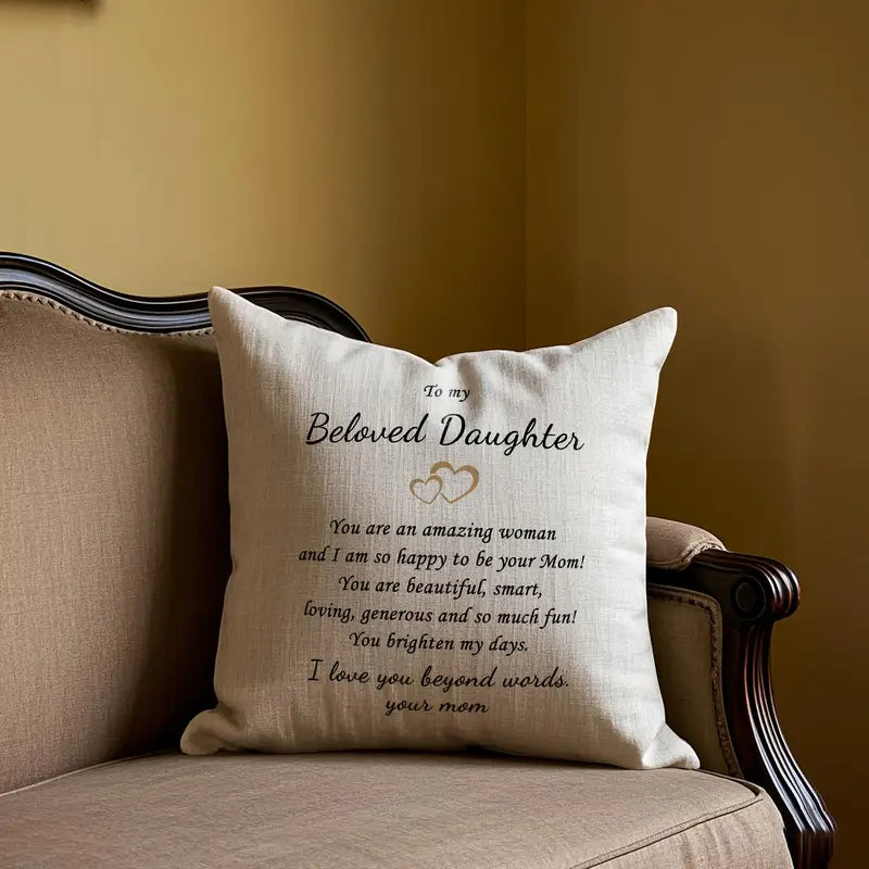 to My Beloved Daughter" Linen Pillow-  Heartfelt Message from Mom