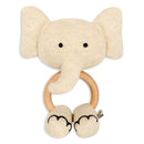 Scallop Classic Knit Baby Blanket + Elephant Rattle Gift SET: Natural