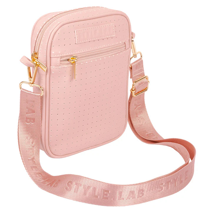 Reese Perforated Crossbody Bag Blush W/ Strawberry & Daizy Pin