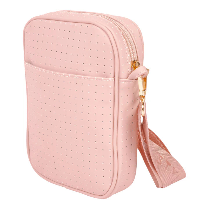 Reese Perforated Crossbody Bag Blush W/ Strawberry & Daizy Pin