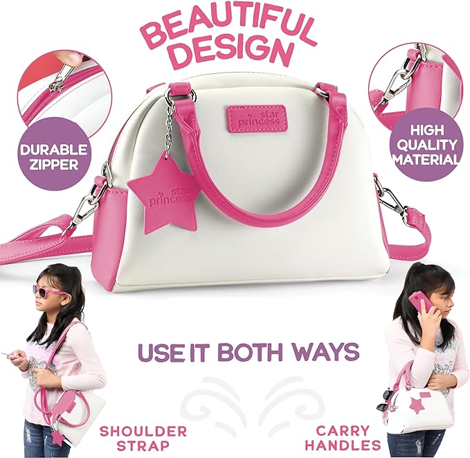 Deluxe pretend play purse set with Accessories: Toy Phone, Wallet, Credit Cards, Keys, Pretend Makeup