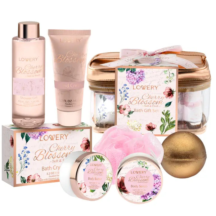 Bath and Body Gift Basket in Cherry Blossom in Rose Gold Bag