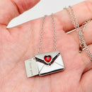 "I Love You" Heart-shaped Cubic Zirconia Envelope Necklace- Gold