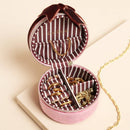 Pink and Burgundy Velvet Bow Mini Round Jewellery Case