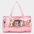 STUFF Message Metallic Top Handle Duffle Bag / Crossbody Bag: Pink