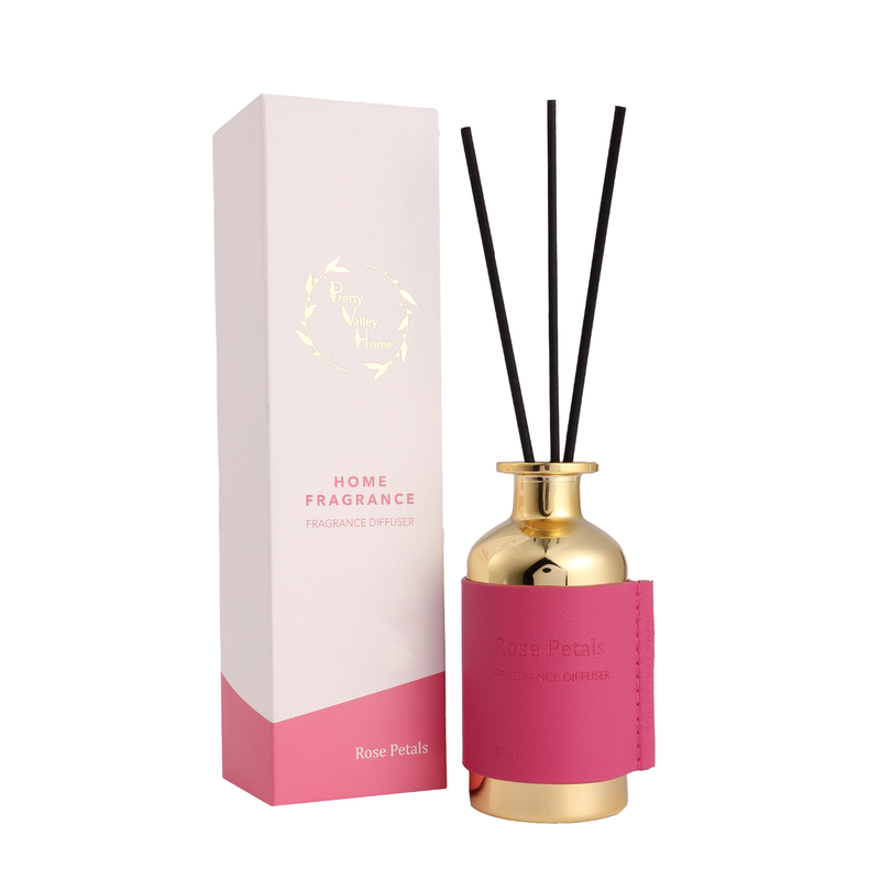 Pink Reed Diffuser Box Reed Diffuser Sets Dark Pink Leather- Rose petals