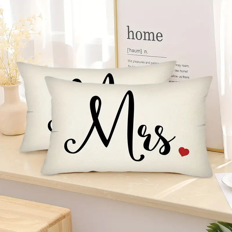 Mr And Mrs Sign Red Love Heart Decorative Pillows- 2