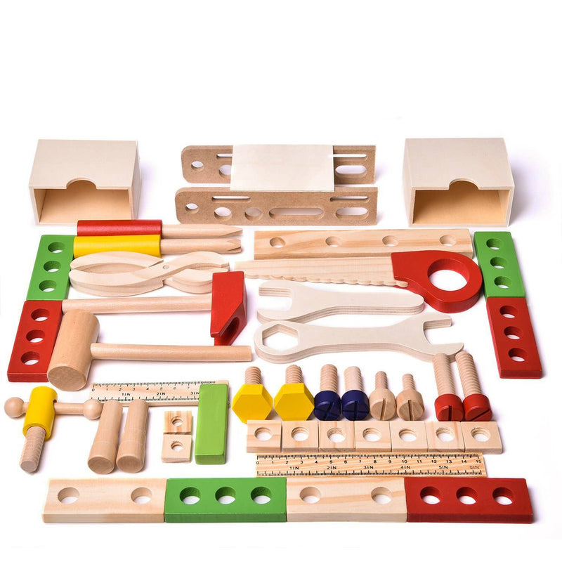 Montessori-inspired 43 PCs Wooden Toy Tool Box Set for Kids