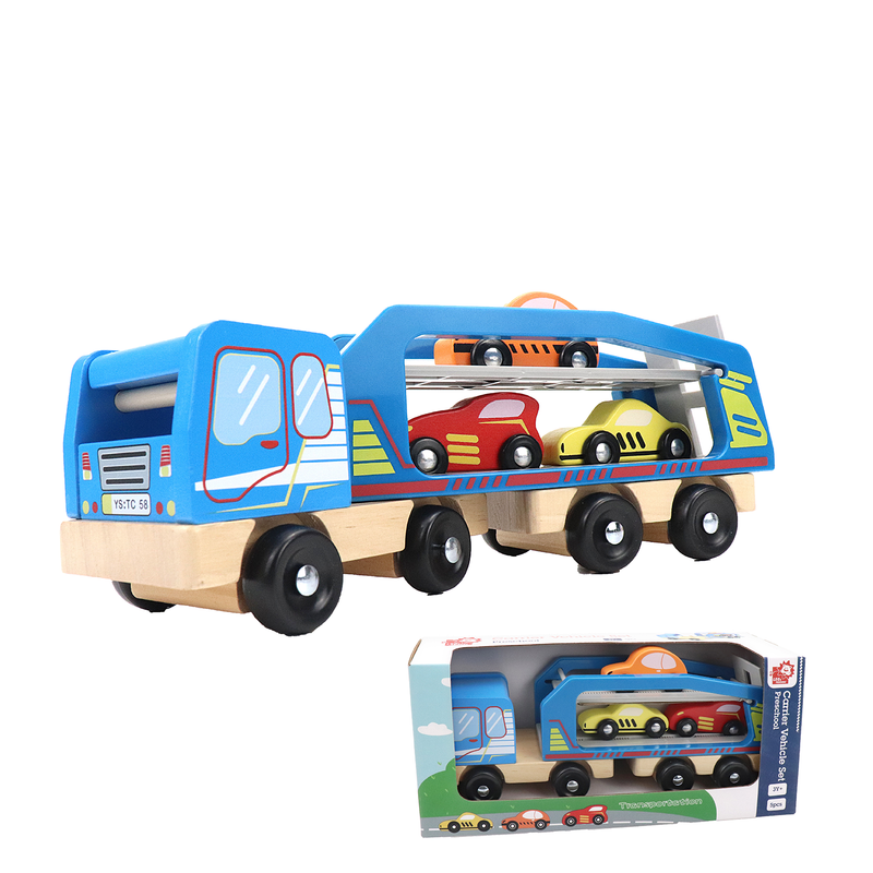 Leo & Friends - Wooden Car Carrier Set, 5-Piece Car and Truck Kid’s Set