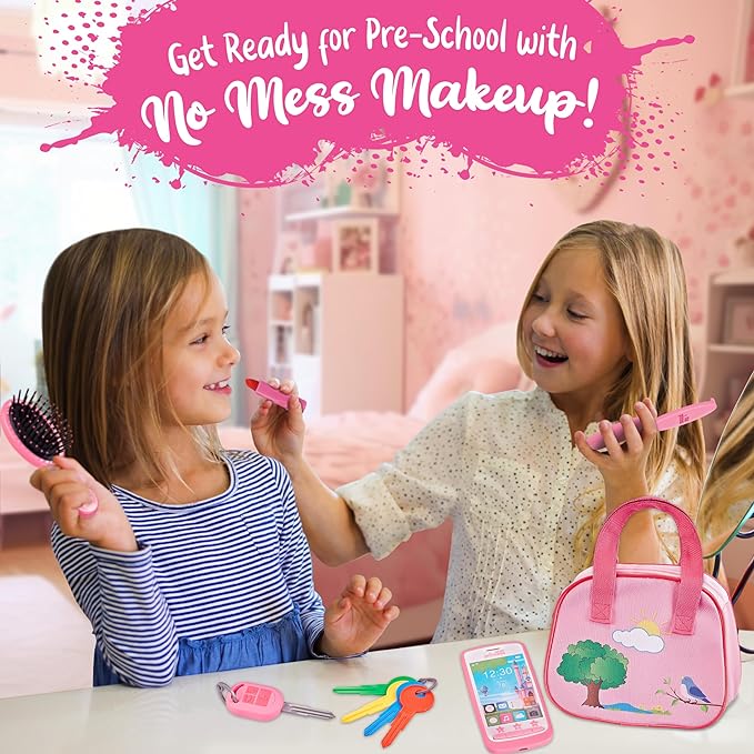 Play Purse for Kids - Pretend Makeup, Keys, Smartphone, Dress Up Toy Purse