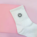 Smiley Face Embroidered Socks, Casual in Pink