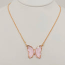 Multicolor Glass Butterfly Pendant Necklace: Pink