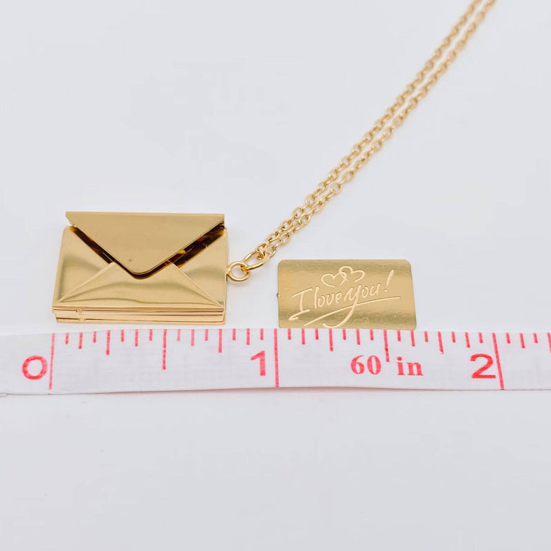 "I Love You" Stainless Steel Openable Envelope Necklace