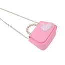 Tiny Metal Pearl Handle Heart Bag: Hot Pink
