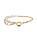 Heart-shaped Pendant Pearl Stainless Steel Chain Bracelet: Golden
