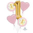 Bouquet Girl 1st Birthday Pink & Gold Foil Balloon