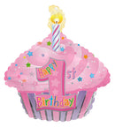 1st Birthday Girl Cupcake Foil Balloon
