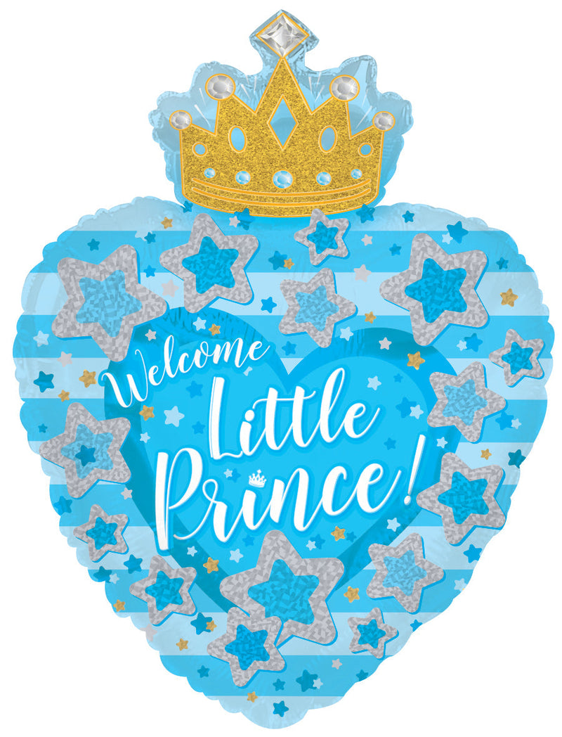 Baby Boy Heart With Crown Foil Balloon