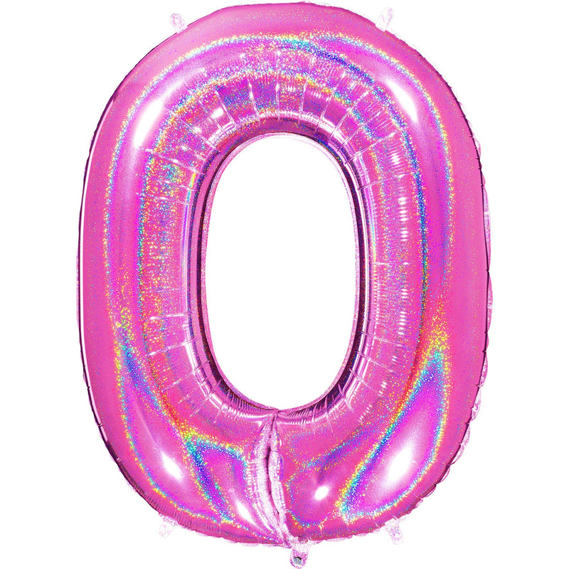 Number "0" Fucshia Glitter Holographic Balloon