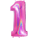 Number "1" Fucshia Glitter Holographic Balloon
