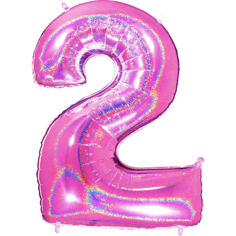 Number "2" Fucshia Glitter Holographic Balloon