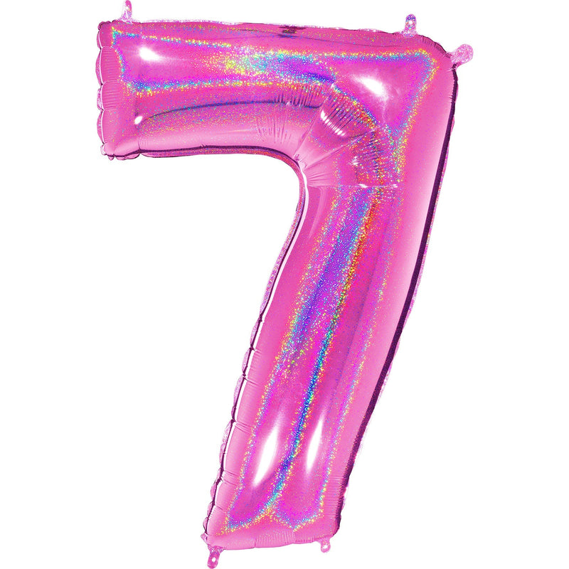 Number "7" Fucshia Glitter Holographic Balloon