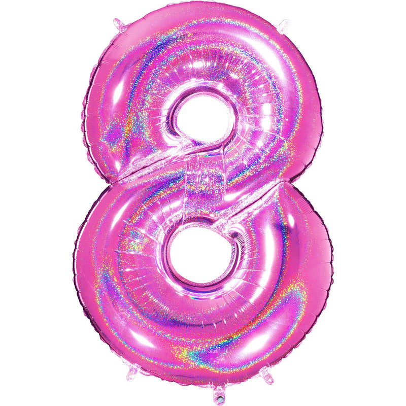 Number "8" Fucshia Glitter Holographic Balloon