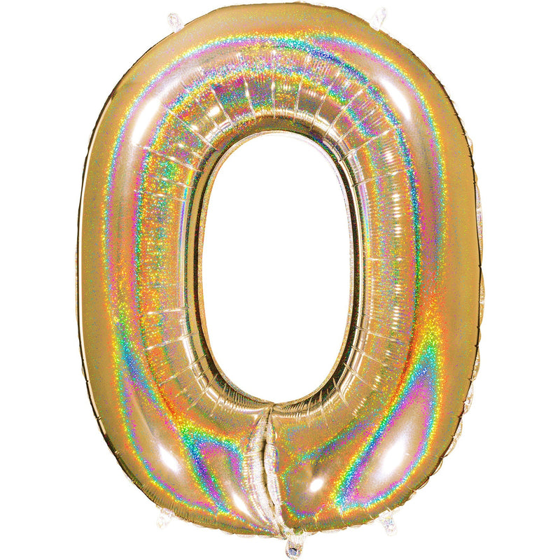 Number "0" Gold Glitter Holographic Balloon