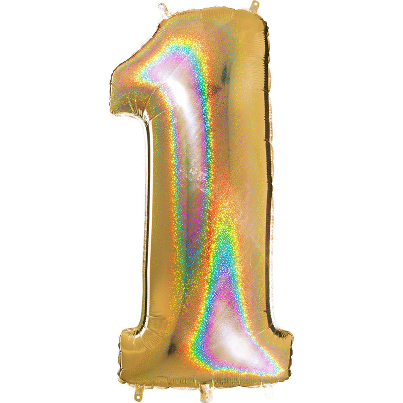 Number "1" Gold Glitter Holographic Balloon