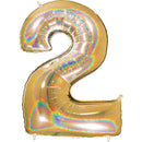 Number "2" Gold Glitter Holographic Balloon