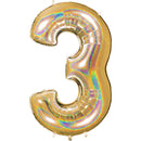 Number "3" Gold Glitter Holographic Balloon