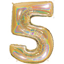 Number "5" Gold Glitter Holographic Balloon