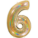 Number "6" Gold Glitter Holographic Balloon