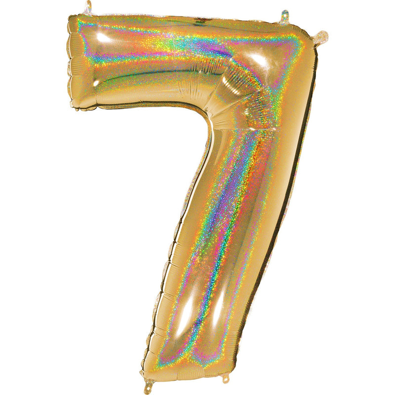 Number "7" Gold Glitter Holographic Balloon