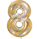 Number "8" Gold Glitter Holographic Balloon
