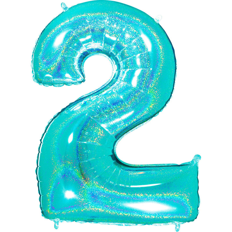 Number "2" Tiffany Glitter Holographic Balloon