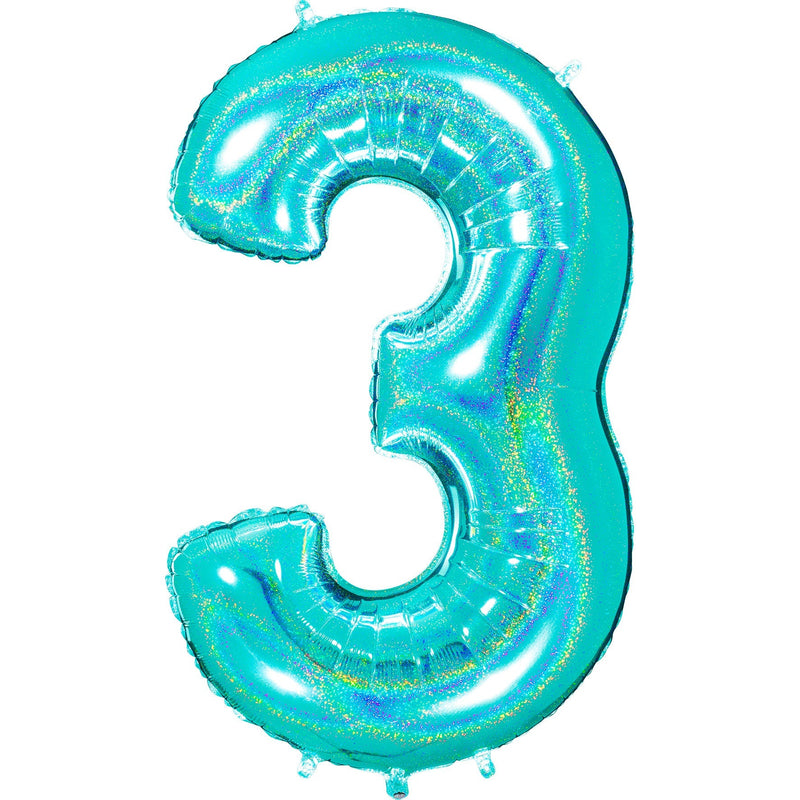 Number "3" Tiffany Glitter Holographic Balloon