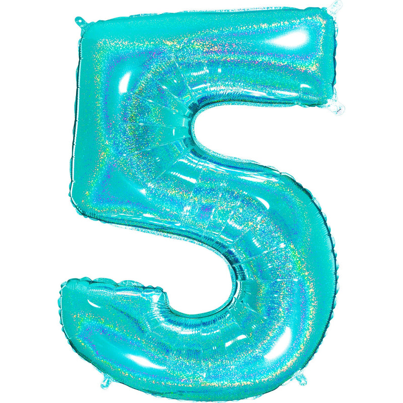 Number "5" Tiffany Glitter Holographic Balloon